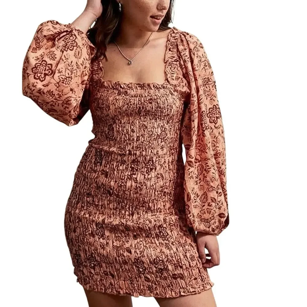 free people smocked mini dress Free People Bella - Black Floral Print Dress - Smocked Mini Dress